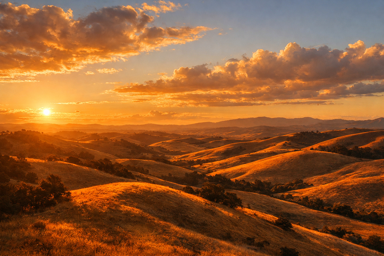 Altin saat isiginda sicak tonlarla aydinlanmis manzara fotografi