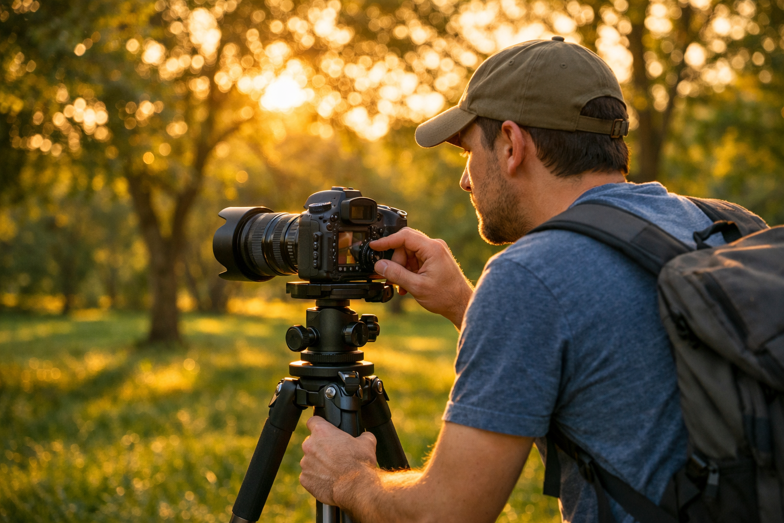 Dis mekanda tripod uzerinde kamera ile cekim yapan fotografci