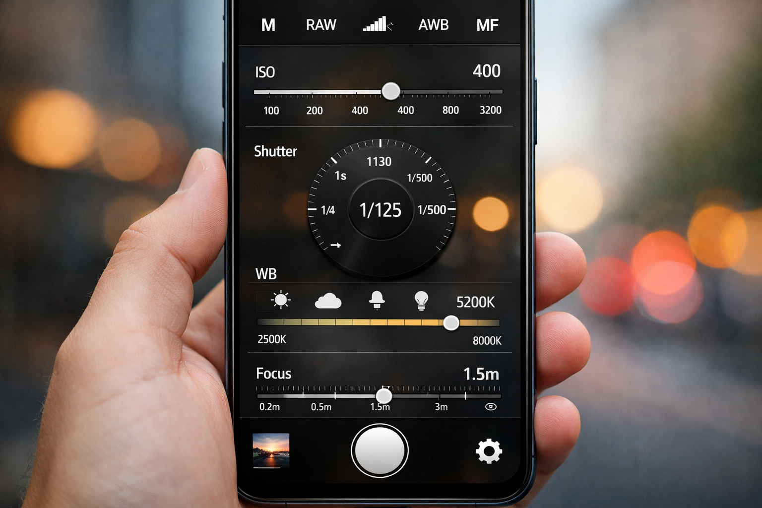 Akilli telefon ekraninda manuel kamera ayarlari gorunumu